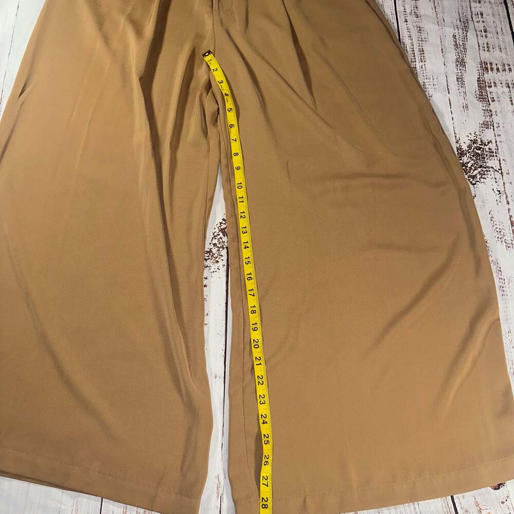 Tronjori Women's High Waisted Palazzo Pants Belt Loop Wide Leg Trousers Camel XL